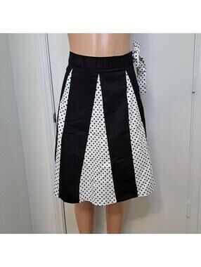 Dead Threads Rockabilly Skirt Goth Long A Line Polka Dot Black White Bow